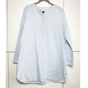 Nautica Cotton Poplin Tunic Top Light Blue Chambray Size Medium Swimsuit Coverup